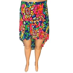L'AMOUR Vintage colorful High Low Geometric Print Skirt XL